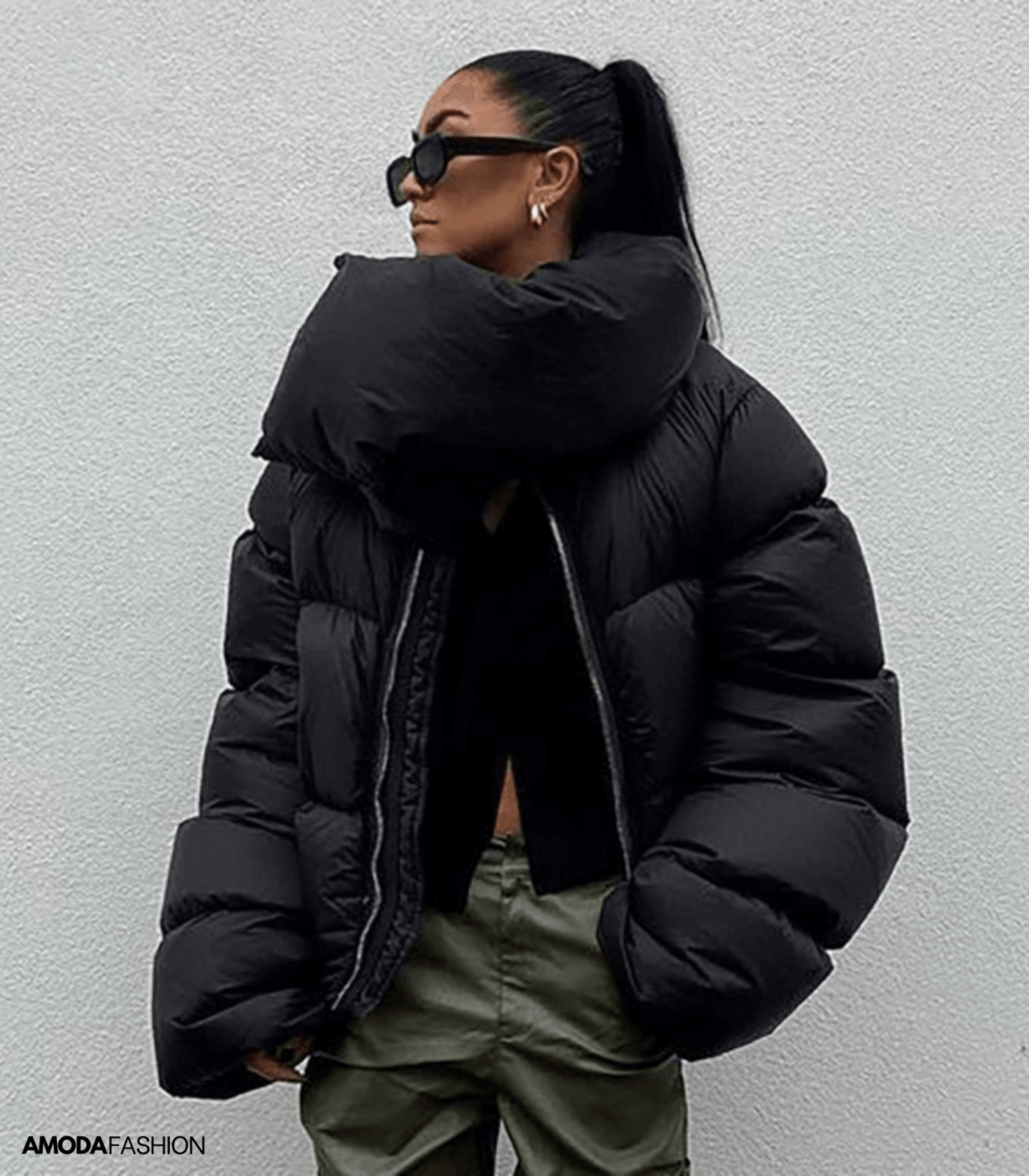 Oversized-Pufferjacke mit Rollkragen