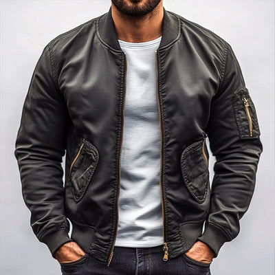 Unifarbene Herren-Baseball-Jacke mit mehreren Taschen und Reißverschluss