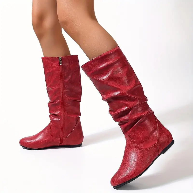 Damen Winterstiefel – Slouch-Design, Retro Reißverschluss, Western Look