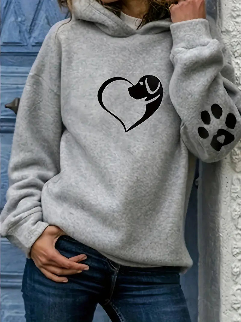 Karri - Pawfect Love: Langärmeliger Kapuzenpullover mit Hunde- und Herz-Print