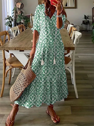 Charm - Ikat Traum Boho Rüschenbesatz V-Ausschnitt Kleid Eleganter Stil