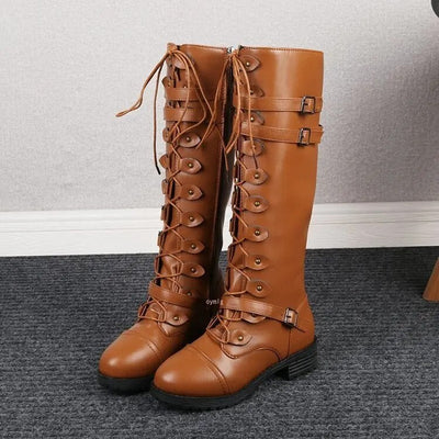 Natalia - Die neuen flachen sexy Steampunk Retro-Schnallenstiefel zum Schnüren